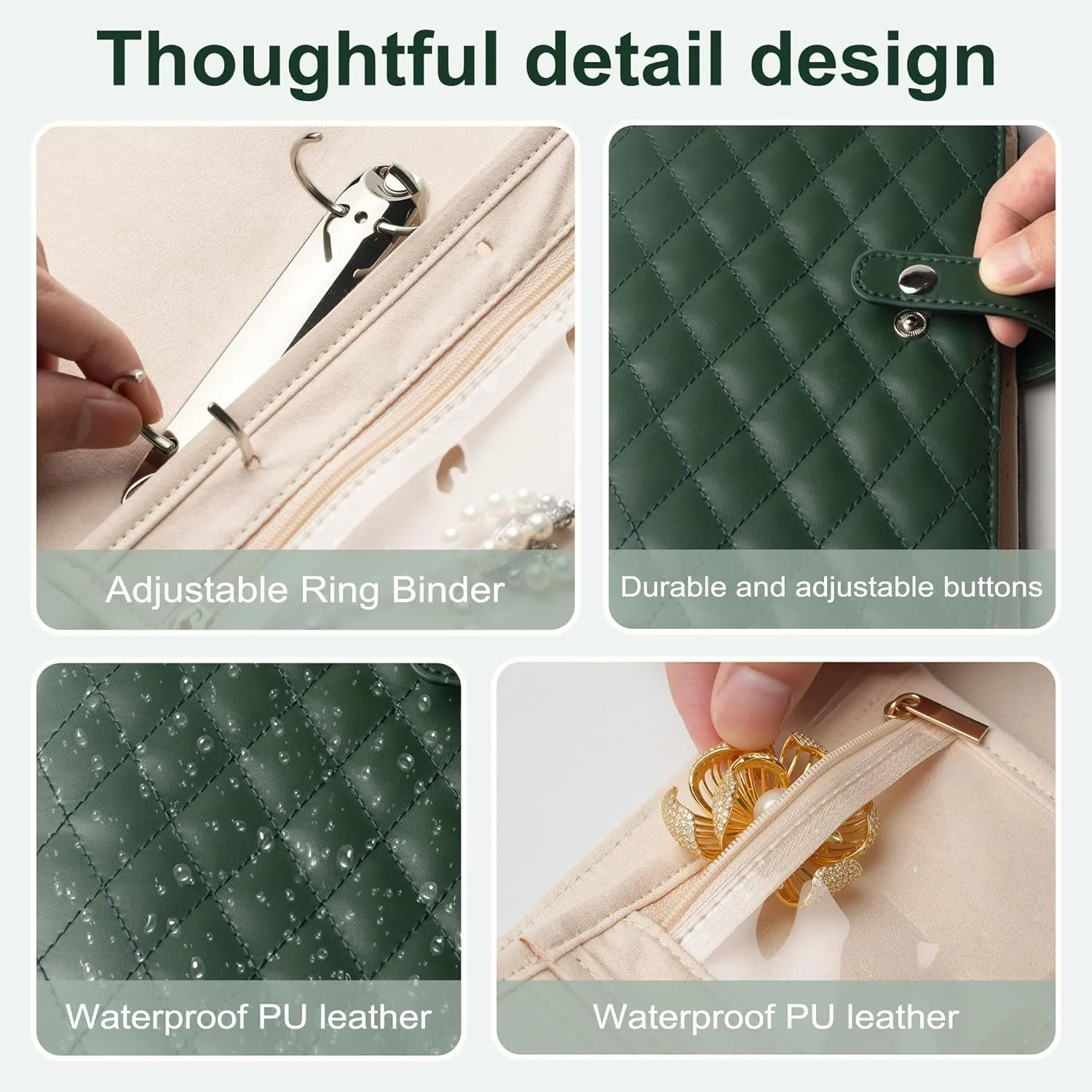 Travel Jewelry Organizer Case Jewelry Organizer Book with Transparent Velvet Zipper Pouches for Rings, Necklaces, Earrings, Gift for Women Christmas, Birthday, Travel Essentials，Army Green
