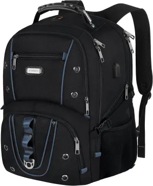 Travel Laptop Backpack, 17.3 Inch XL Heavy Duty Computer Backpack with RFID Pockets, TSA Friendly Extra Large College Daypack with USB Charging Port, Stylish Laptop Bag for Men/Women，Blue