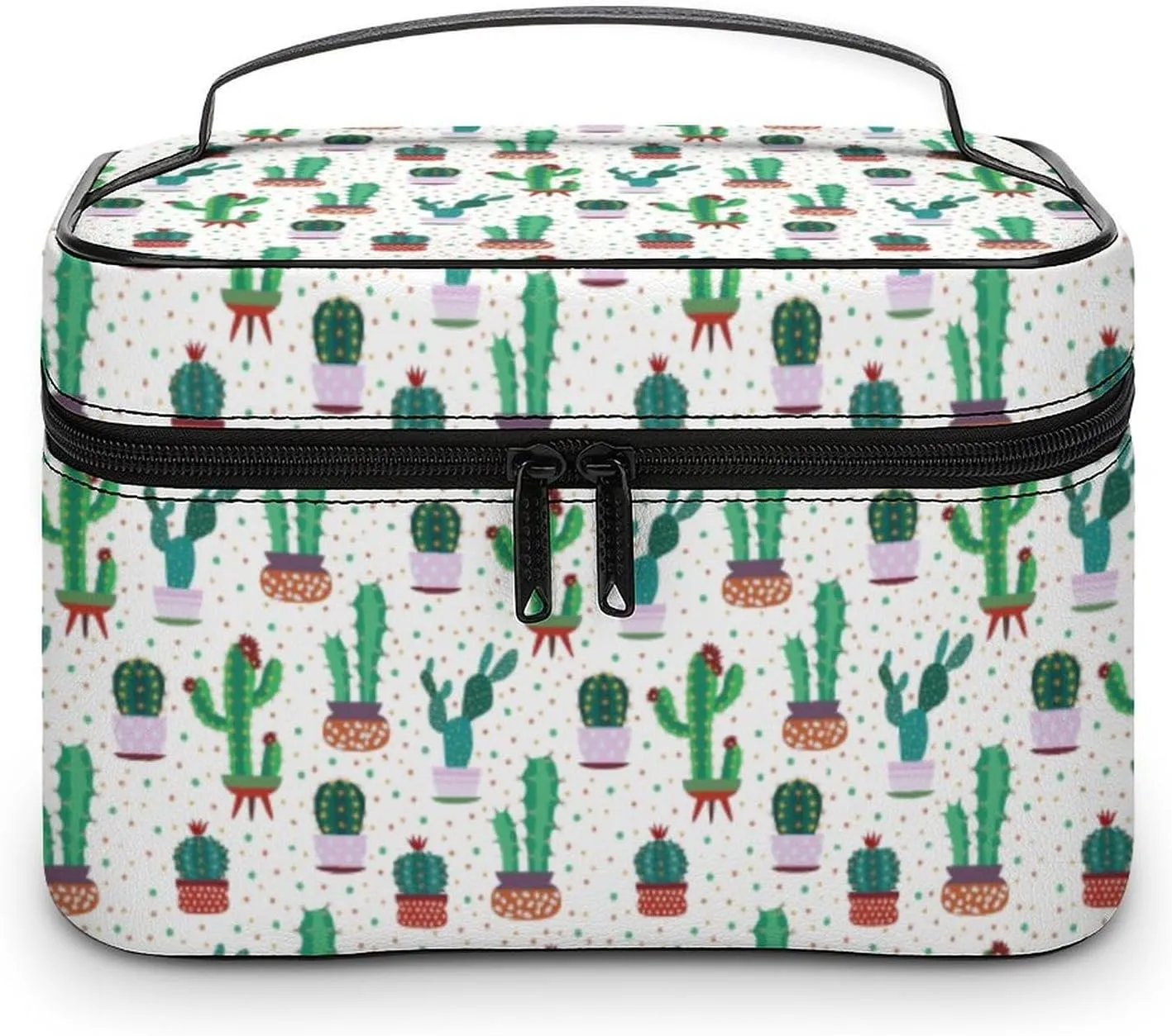 Travel Make Up Bag For Men Womens Cactus Plant Green Succulent Cosmetic Bags With Compartments Handle Wedding Party Large Capacity Waterproof Skincare Toiletry Makeup Box Organizer