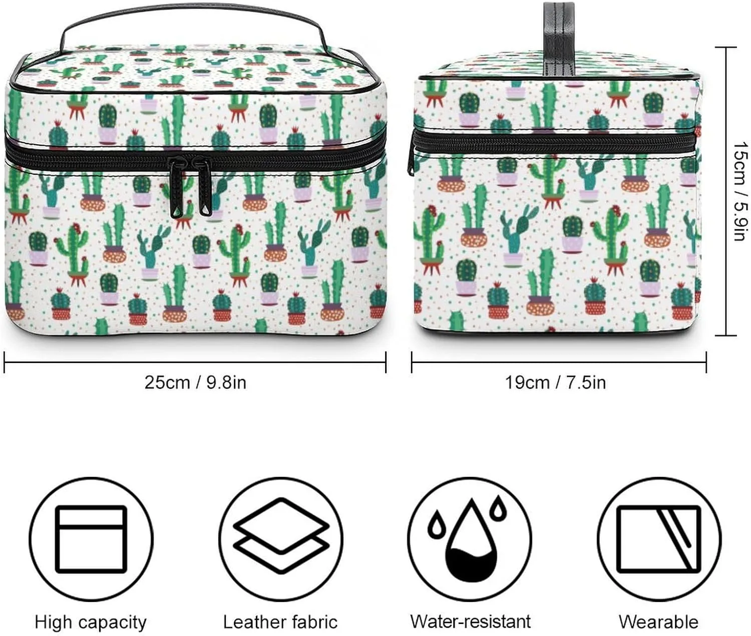 Travel Make Up Bag For Men Womens Cactus Plant Green Succulent Cosmetic Bags With Compartments Handle Wedding Party Large Capacity Waterproof Skincare Toiletry Makeup Box Organizer