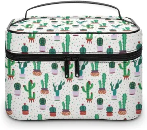 Travel Make Up Bag For Men Womens Cactus Plant Green Succulent Cosmetic Bags With Compartments Handle Wedding Party Large Capacity Waterproof Skincare Toiletry Makeup Box Organizer