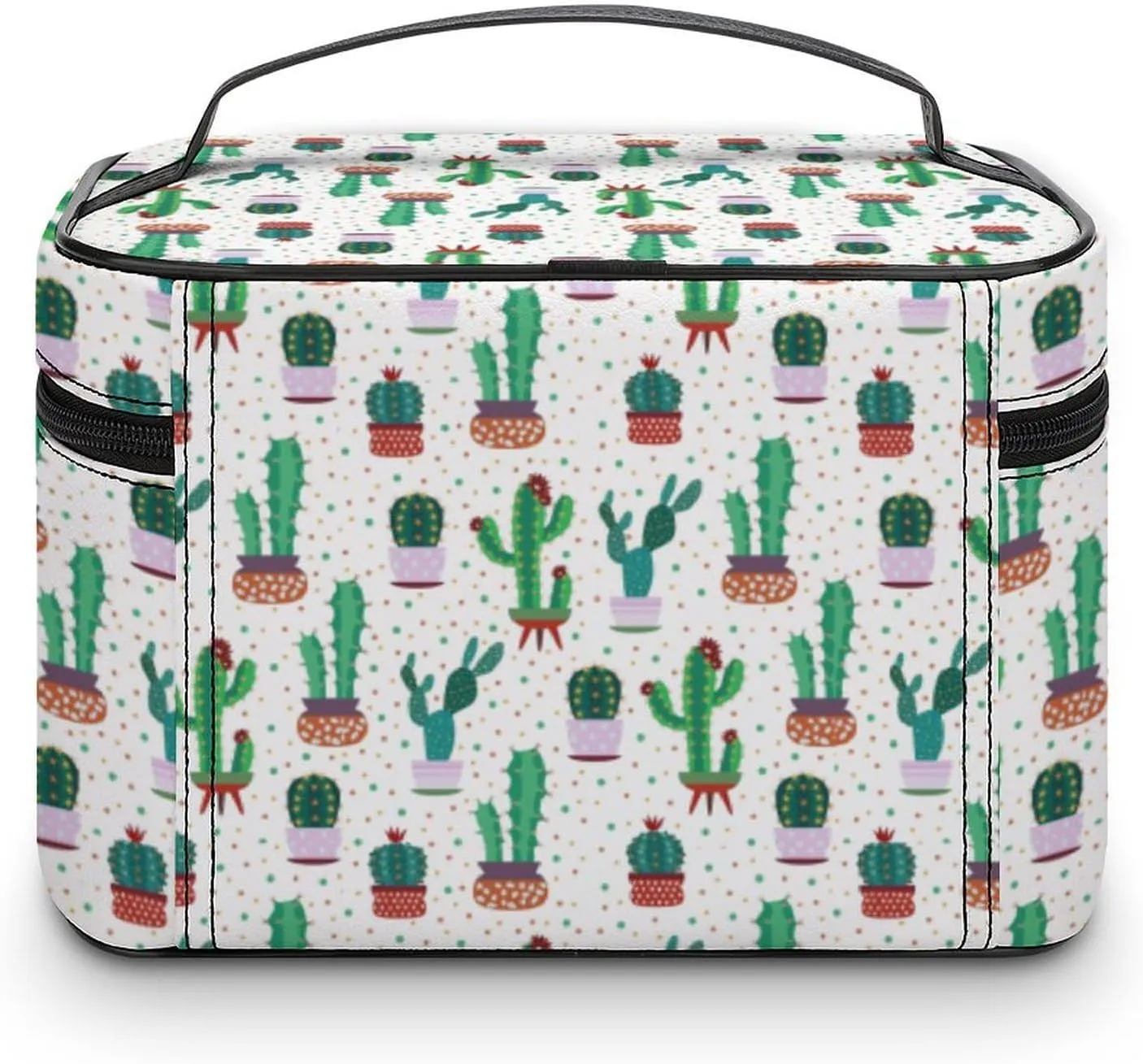 Travel Make Up Bag For Men Womens Cactus Plant Green Succulent Cosmetic Bags With Compartments Handle Wedding Party Large Capacity Waterproof Skincare Toiletry Makeup Box Organizer