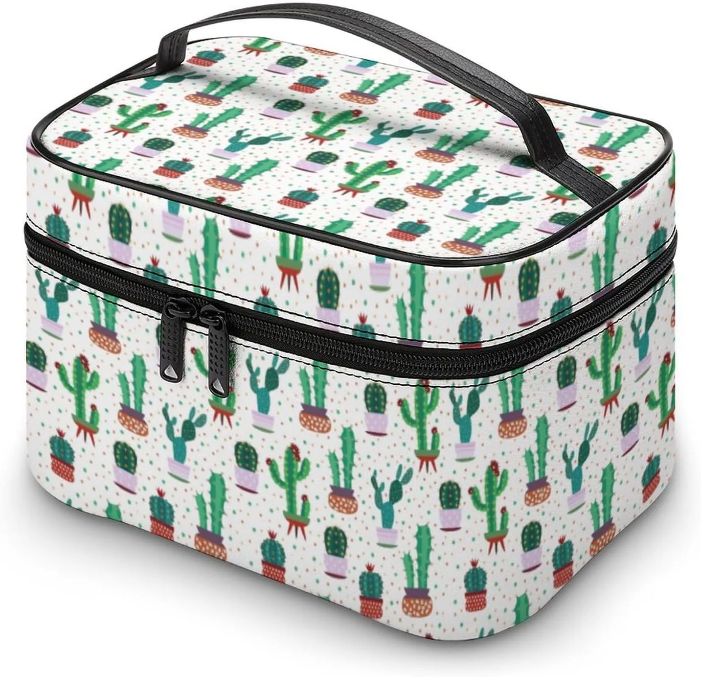 Travel Make Up Bag For Men Womens Cactus Plant Green Succulent Cosmetic Bags With Compartments Handle Wedding Party Large Capacity Waterproof Skincare Toiletry Makeup Box Organizer