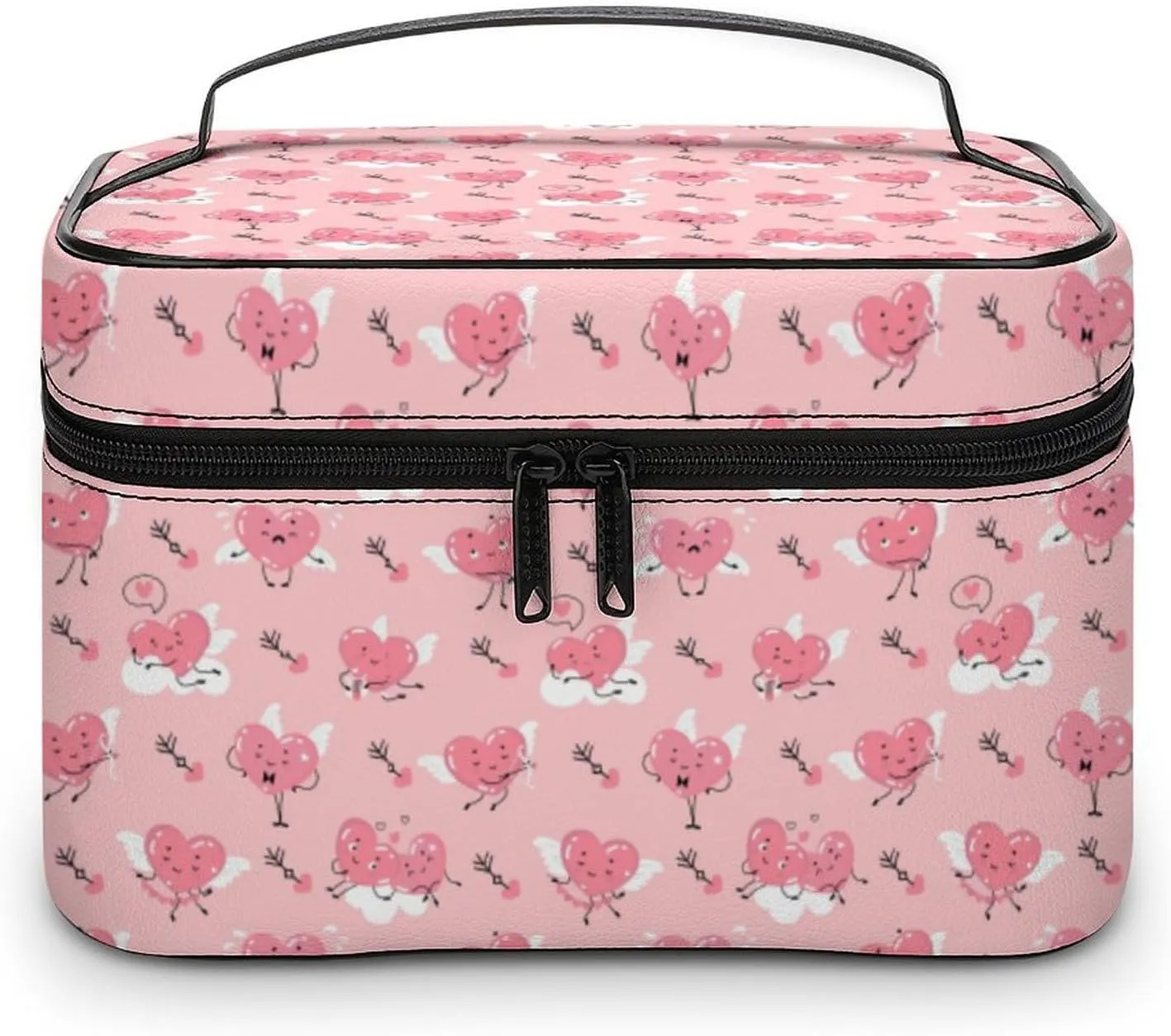 Travel Make Up Bag For Men Womens Cartoon Cute Love & Hearts Cosmetic Bags With Compartments Handle Wedding Party Large Capacity Waterproof Skincare Toiletry Makeup Box Organizer