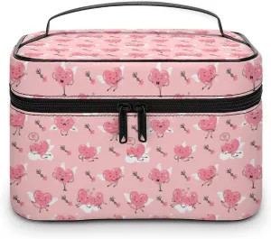 Travel Make Up Bag For Men Womens Cartoon Cute Love & Hearts Cosmetic Bags With Compartments Handle Wedding Party Large Capacity Waterproof Skincare Toiletry Makeup Box Organizer