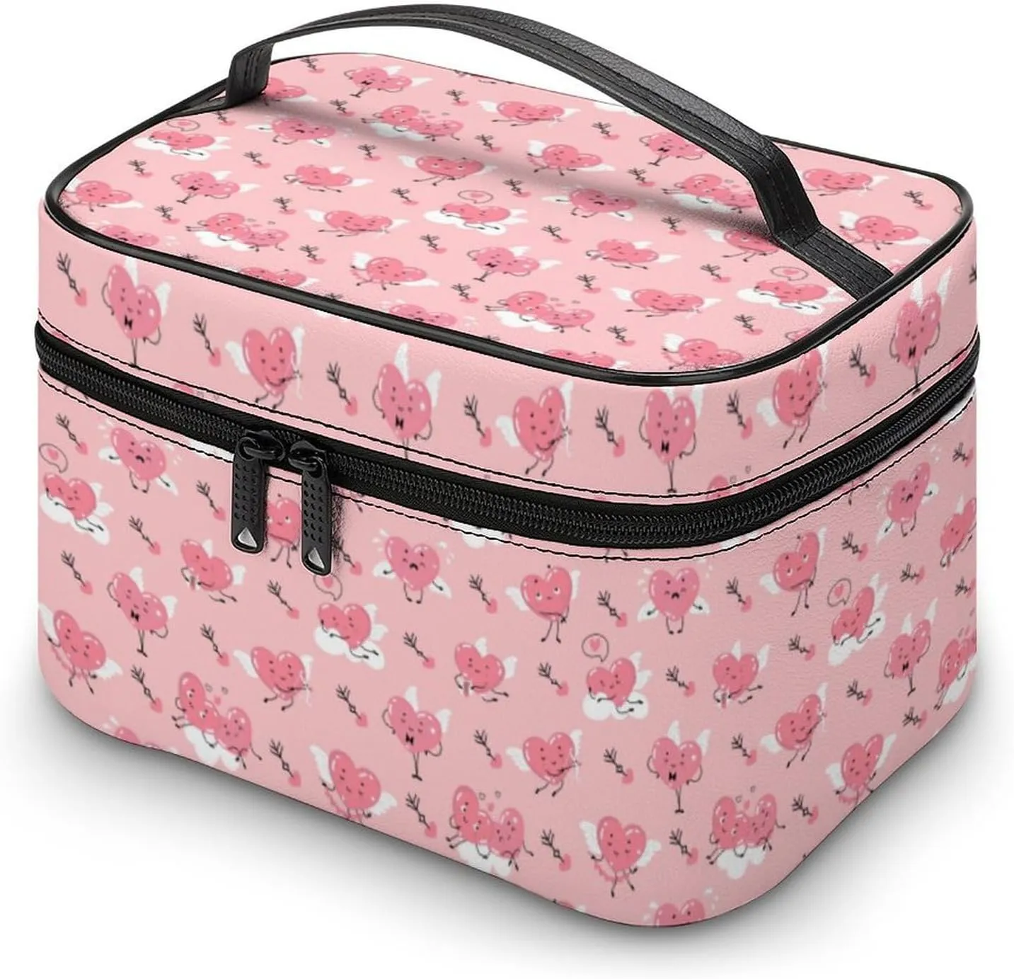 Travel Make Up Bag For Men Womens Cartoon Cute Love & Hearts Cosmetic Bags With Compartments Handle Wedding Party Large Capacity Waterproof Skincare Toiletry Makeup Box Organizer