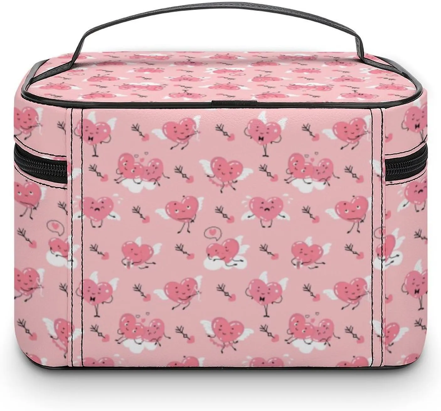 Travel Make Up Bag For Men Womens Cartoon Cute Love & Hearts Cosmetic Bags With Compartments Handle Wedding Party Large Capacity Waterproof Skincare Toiletry Makeup Box Organizer