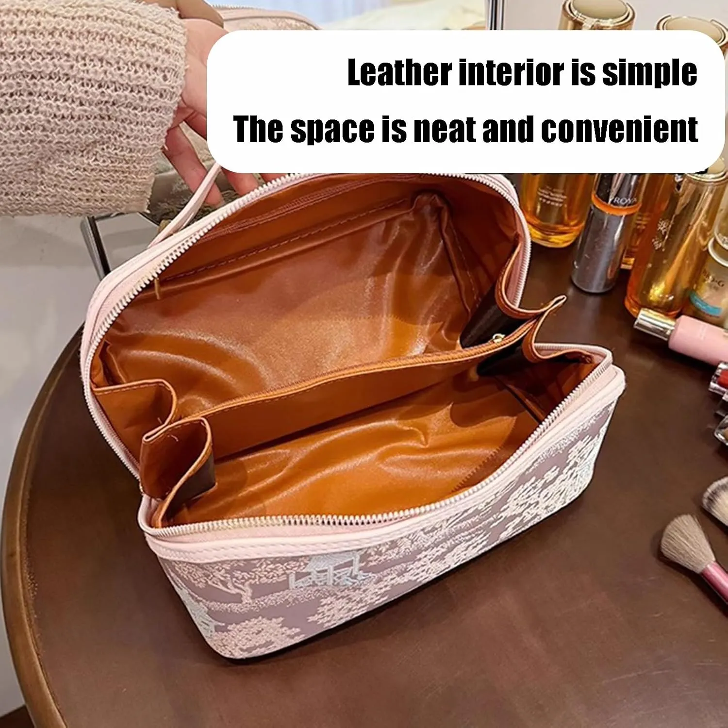 Travel Makeup Bag,Open Flat Toiletry Bag Make Up Organizer With Divider And Handle For Women(B)
