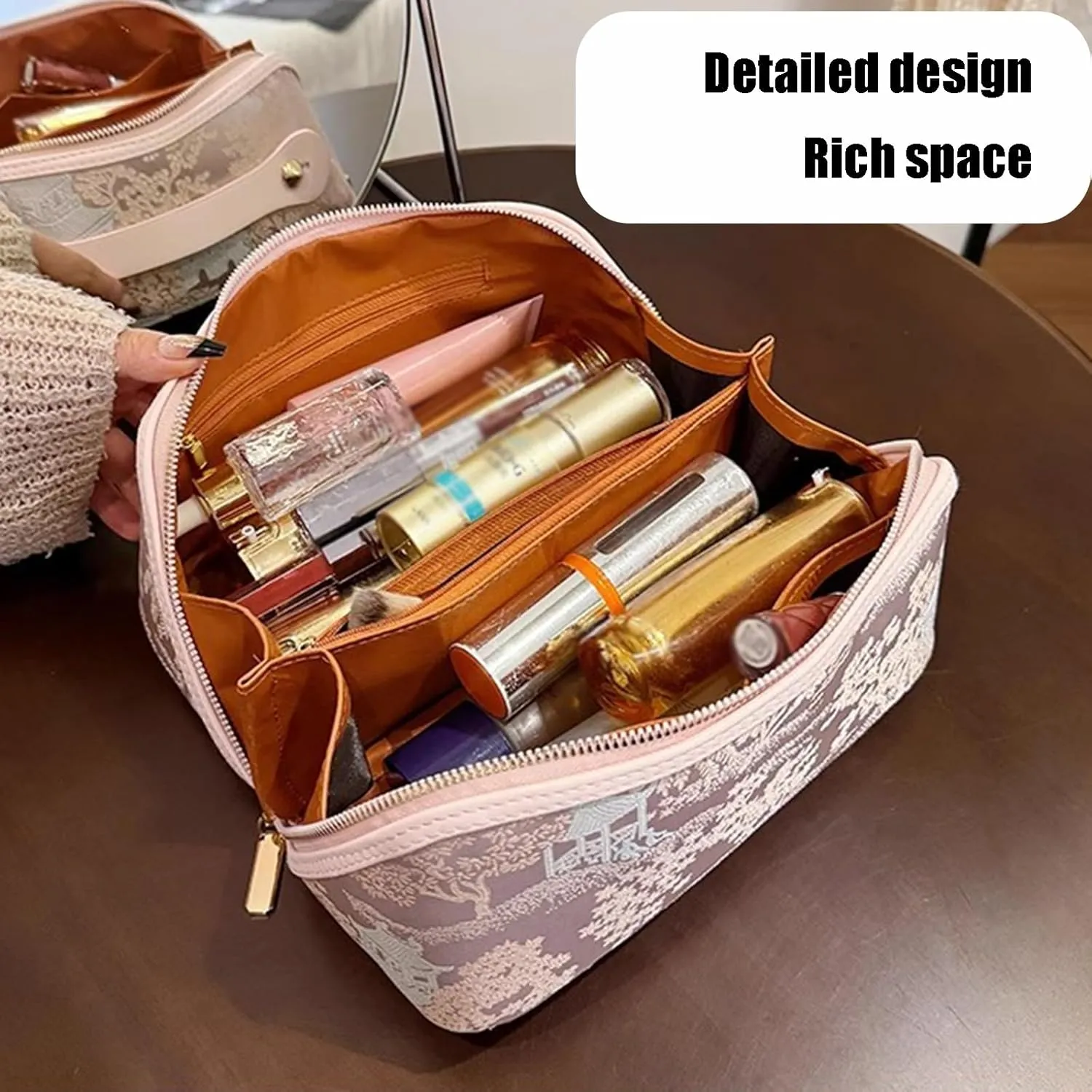 Travel Makeup Bag,Open Flat Toiletry Bag Make Up Organizer With Divider And Handle For Women(B)