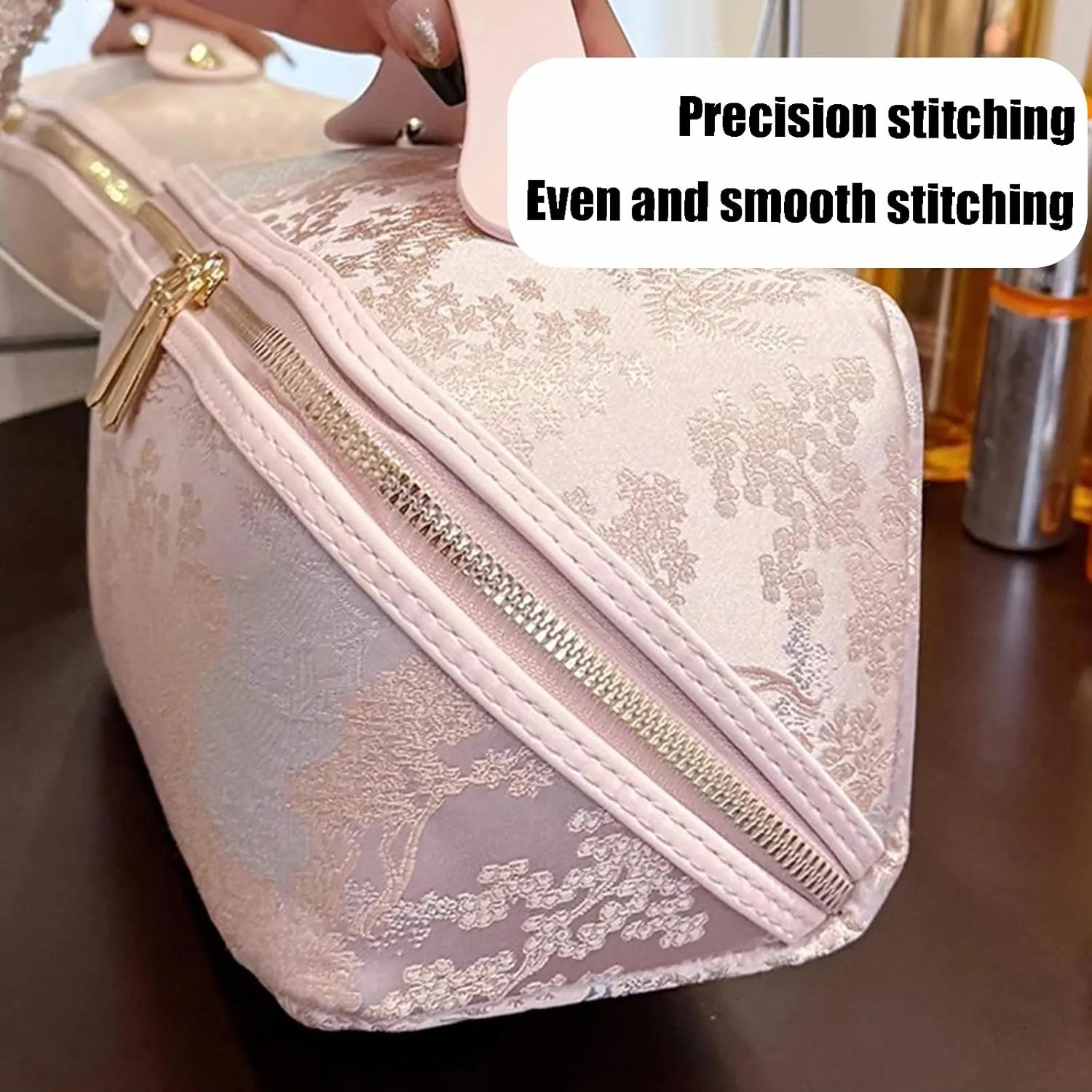 Travel Makeup Bag,Open Flat Toiletry Bag Make Up Organizer With Divider And Handle For Women(B)