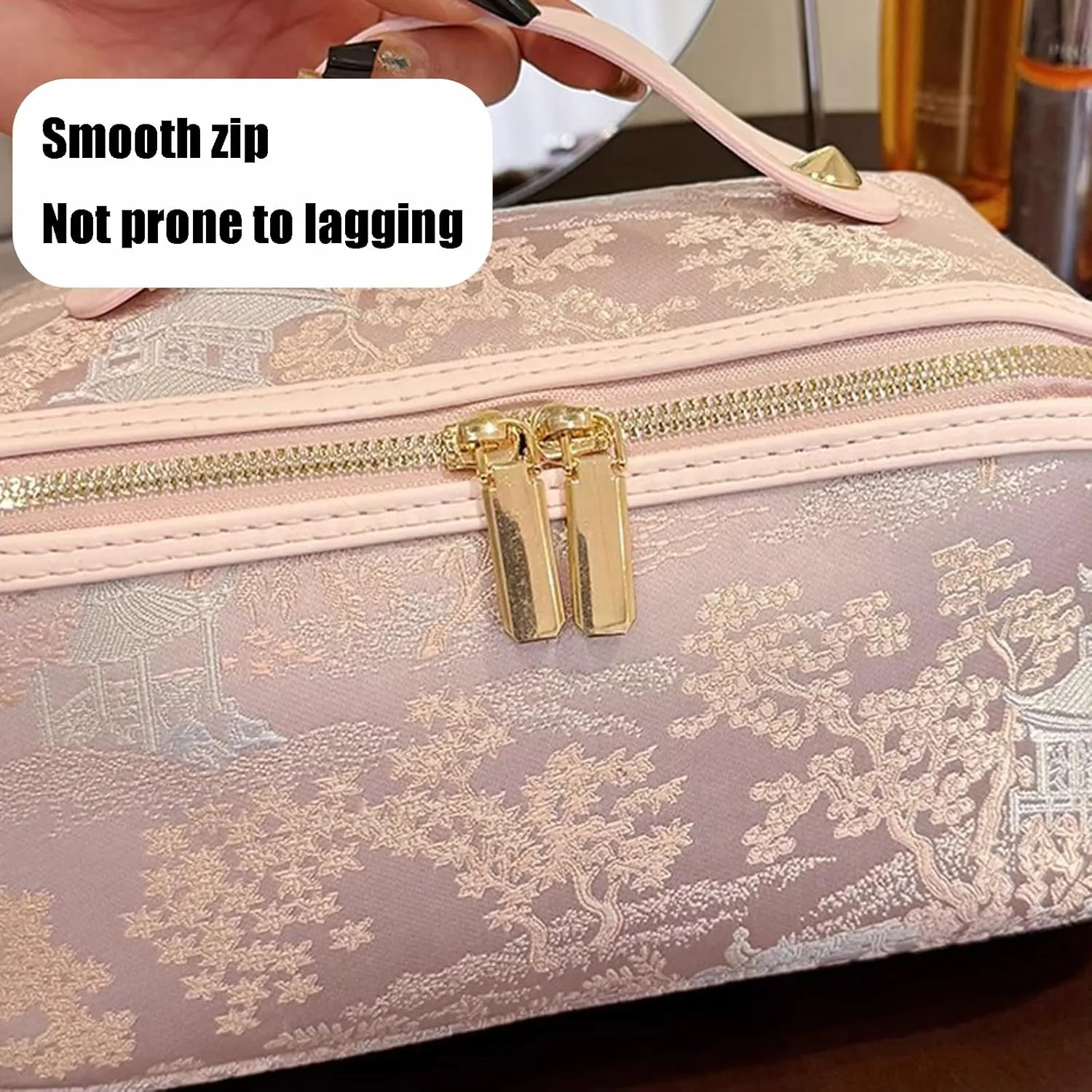 Travel Makeup Bag,Open Flat Toiletry Bag Make Up Organizer With Divider And Handle For Women(B)
