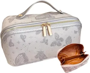 Travel Makeup Bag,Open Flat Toiletry Bag Make Up Organizer With Divider And Handle For Women(C)