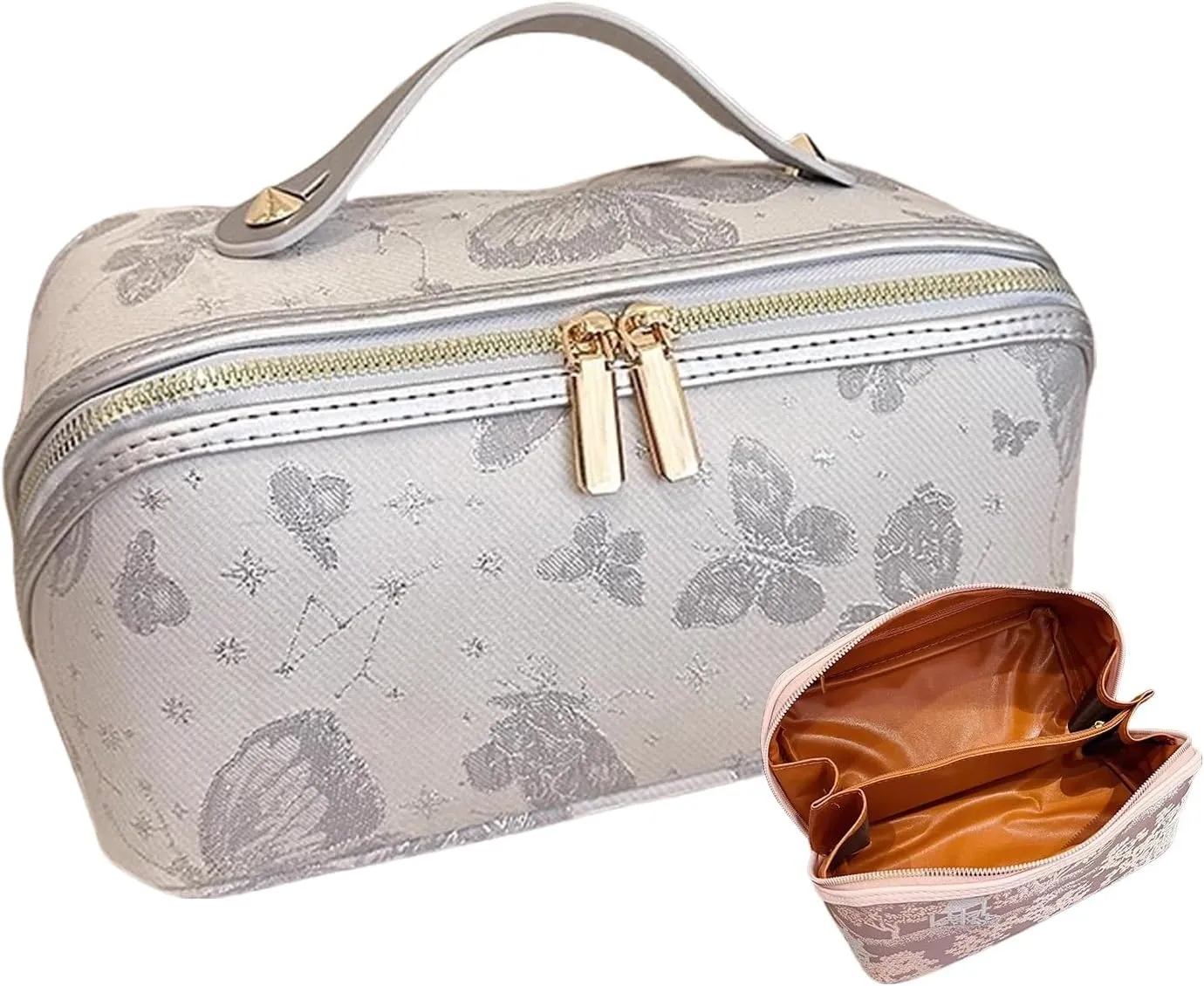 Travel Makeup Bag,Open Flat Toiletry Bag Make Up Organizer With Divider And Handle For Women(C)