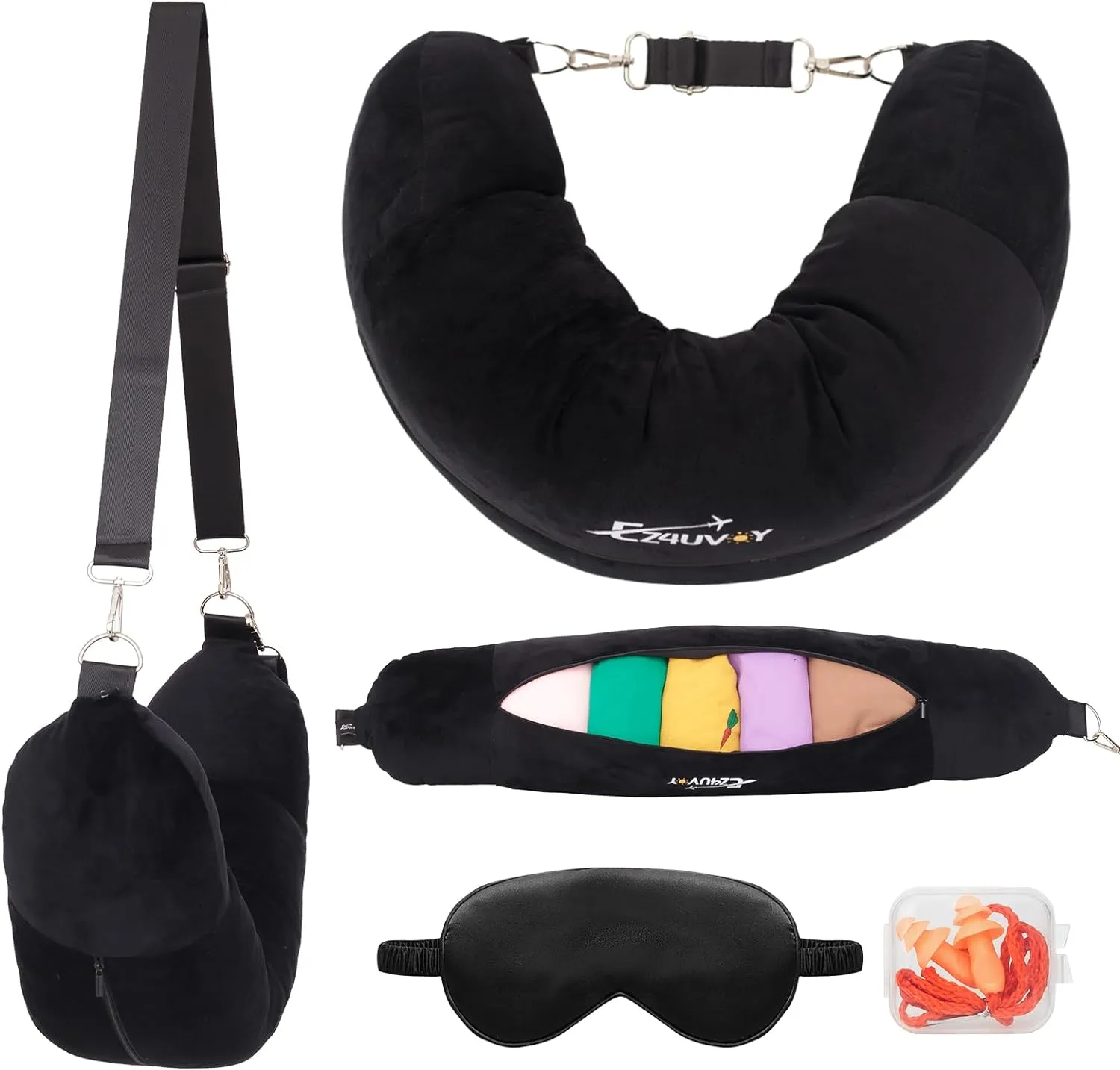 Travel Neck Pillow Stuffable with Clothes, Stuffable Neck Pillow for Travel, Packable Fillable Storage Bag for Airplane Travel, Soft Velvet Neck Pillow Case Cover