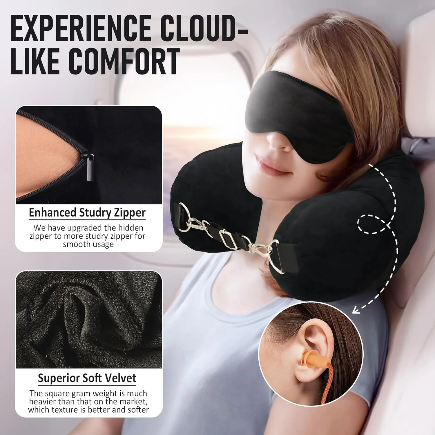 Travel Neck Pillow Stuffable with Clothes, Stuffable Neck Pillow for Travel, Packable Fillable Storage Bag for Airplane Travel, Soft Velvet Neck Pillow Case Cover