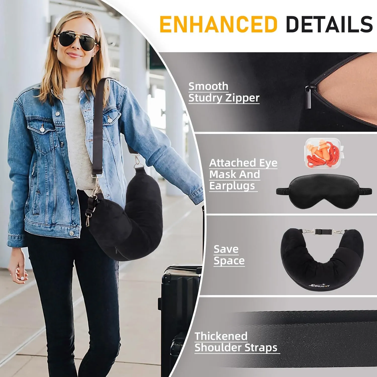 Travel Neck Pillow Stuffable with Clothes, Stuffable Neck Pillow for Travel, Packable Fillable Storage Bag for Airplane Travel, Soft Velvet Neck Pillow Case Cover