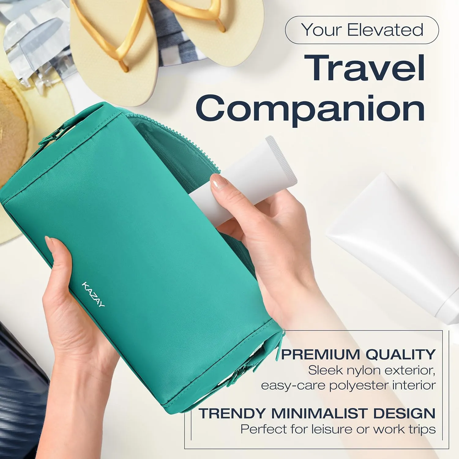 Travel Toiletry Bag, Large Capacity with Side Clips for Adjustable Sizing, Premium Nylon, Water Resistant, Cosmetic Bag, Stylish, Full-Size Bottles, Makeup Bag, Unisex (Aqua)
