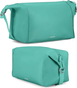 Travel Toiletry Bag, Large Capacity with Side Clips for Adjustable Sizing, Premium Nylon, Water Resistant, Cosmetic Bag, Stylish, Full-Size Bottles, Makeup Bag, Unisex (Aqua)