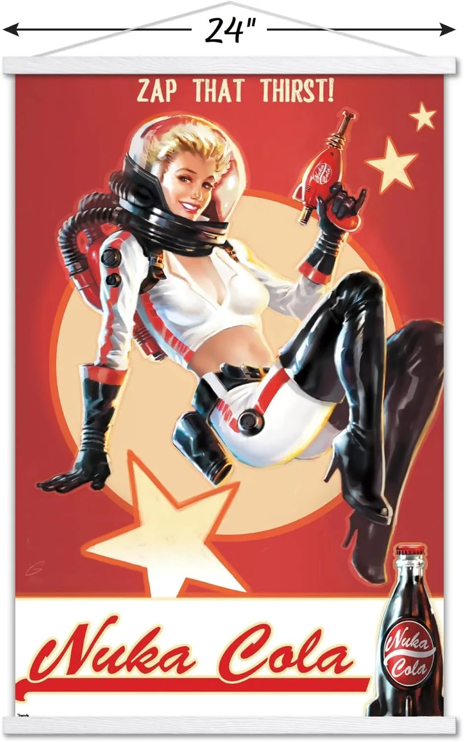 Trends International Fallout 4 - Nuka Cola - Zap That Thirst! Wall Poster with Magnetic Frame, 22.37" x 34.00", Print and White Hanger Bundle