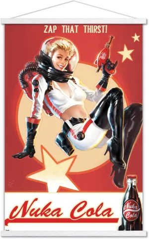 Trends International Fallout 4 - Nuka Cola - Zap That Thirst! Wall Poster with Magnetic Frame, 22.37" x 34.00", Print and White Hanger Bundle