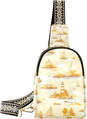 Trendy Lighthouse Light Yellow Holiday small crossbody bag lightweight leather sling bag for for hiking