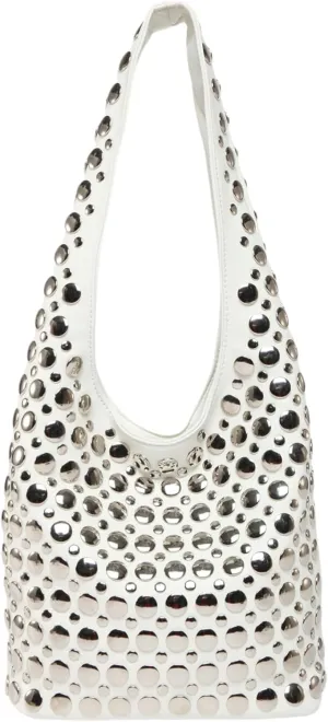 Trendy Punk Studded Shoulder Bag Vegan Leather Bucket Hobo Handbag for Women Y2K Fashion Tote Purse