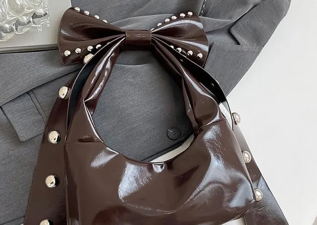 Trendy Studded Purses Y2K Bow Shoulder Bag Tote Bag Purse for Women Bow Knot Clutch Purse Hobo Handbag Purse 2025