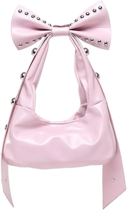 Trendy Studded Purses Y2K Bow Shoulder Bag Tote Bag Purse for Women Bow Knot Clutch Purse Hobo Handbag Purse 2025