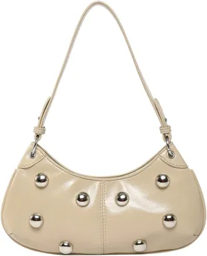 Trendy Studded Shoulder Bag For Women Vegan Leather Underarm Purse Y2K Womens Crescent Bag Designer Punk Purse with Rivets