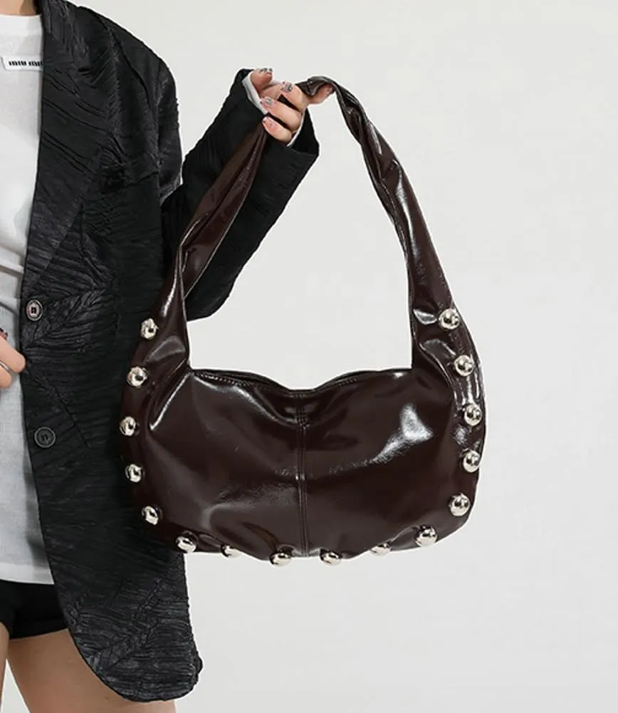 Trendy Studded Shoulder Bag For Women Vegan Leather Underarm Purse Y2K Womens Crescent Handbag Designer Punk Purse 2025