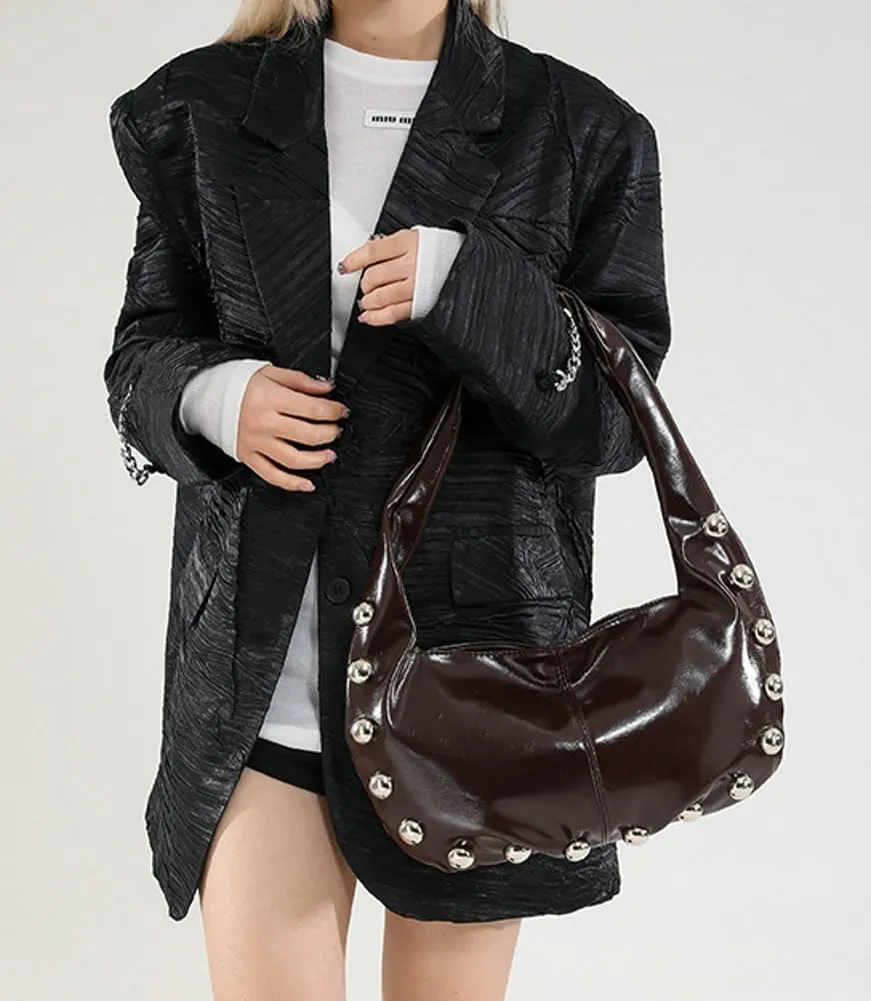 Trendy Studded Shoulder Bag For Women Vegan Leather Underarm Purse Y2K Womens Crescent Handbag Designer Punk Purse 2025