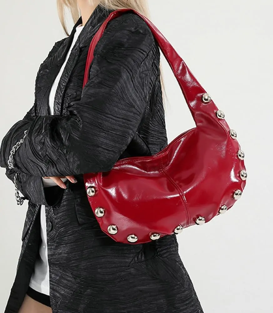 Trendy Studded Shoulder Bag For Women Vegan Leather Underarm Purse Y2K Womens Crescent Handbag Designer Punk Purse 2025