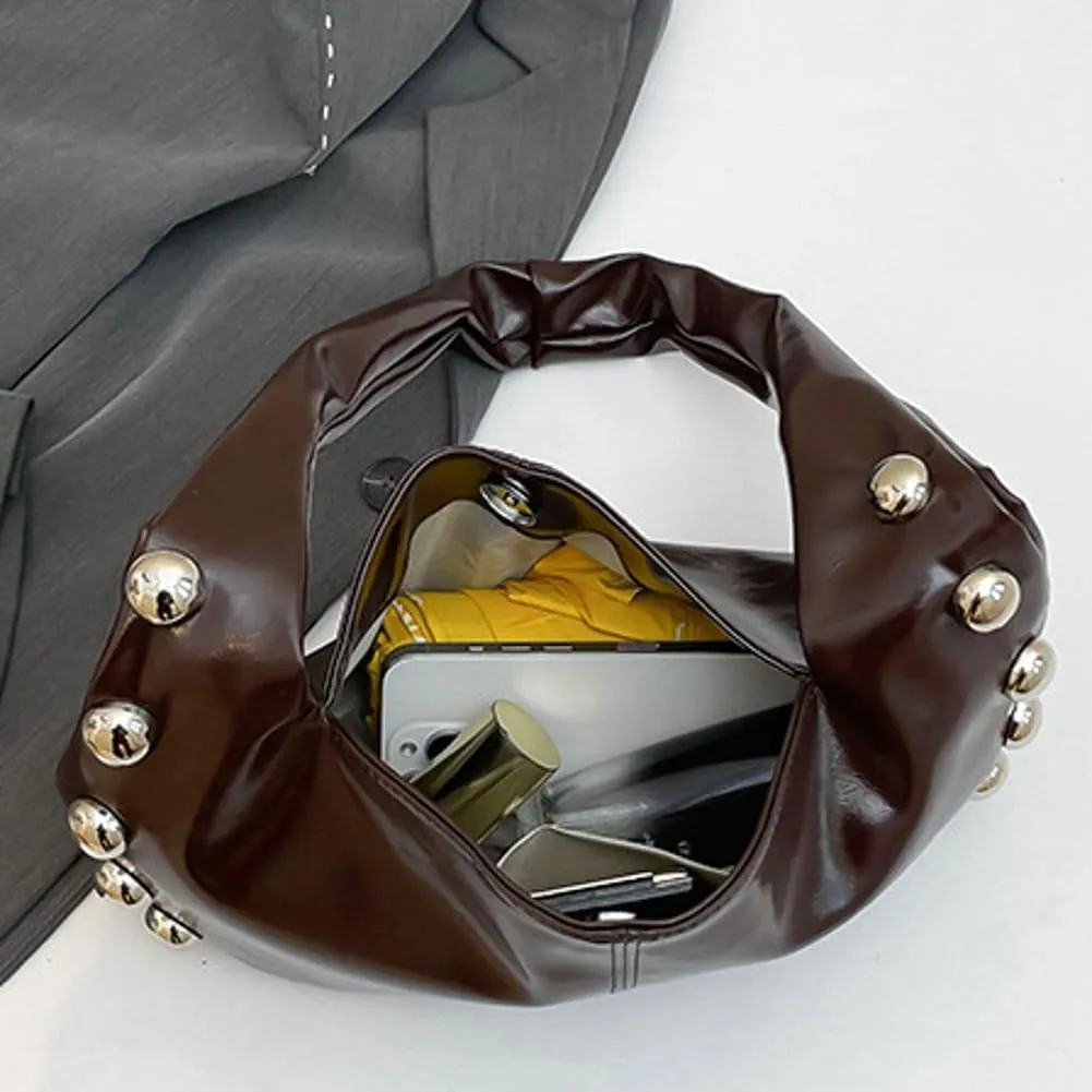 Trendy Studded Shoulder Bag For Women Vegan Leather Underarm Purse Y2K Womens Crescent Handbag Designer Punk Purse 2025