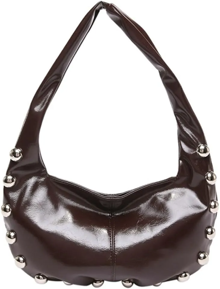Trendy Studded Shoulder Bag For Women Vegan Leather Underarm Purse Y2K Womens Crescent Handbag Designer Punk Purse 2025
