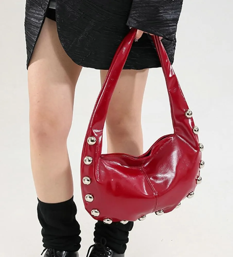 Trendy Studded Shoulder Bag For Women Vegan Leather Underarm Purse Y2K Womens Crescent Handbag Designer Punk Purse 2025