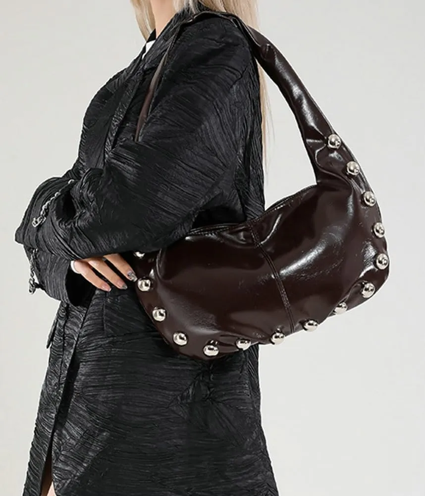 Trendy Studded Shoulder Bag For Women Vegan Leather Underarm Purse Y2K Womens Crescent Handbag Designer Punk Purse 2025