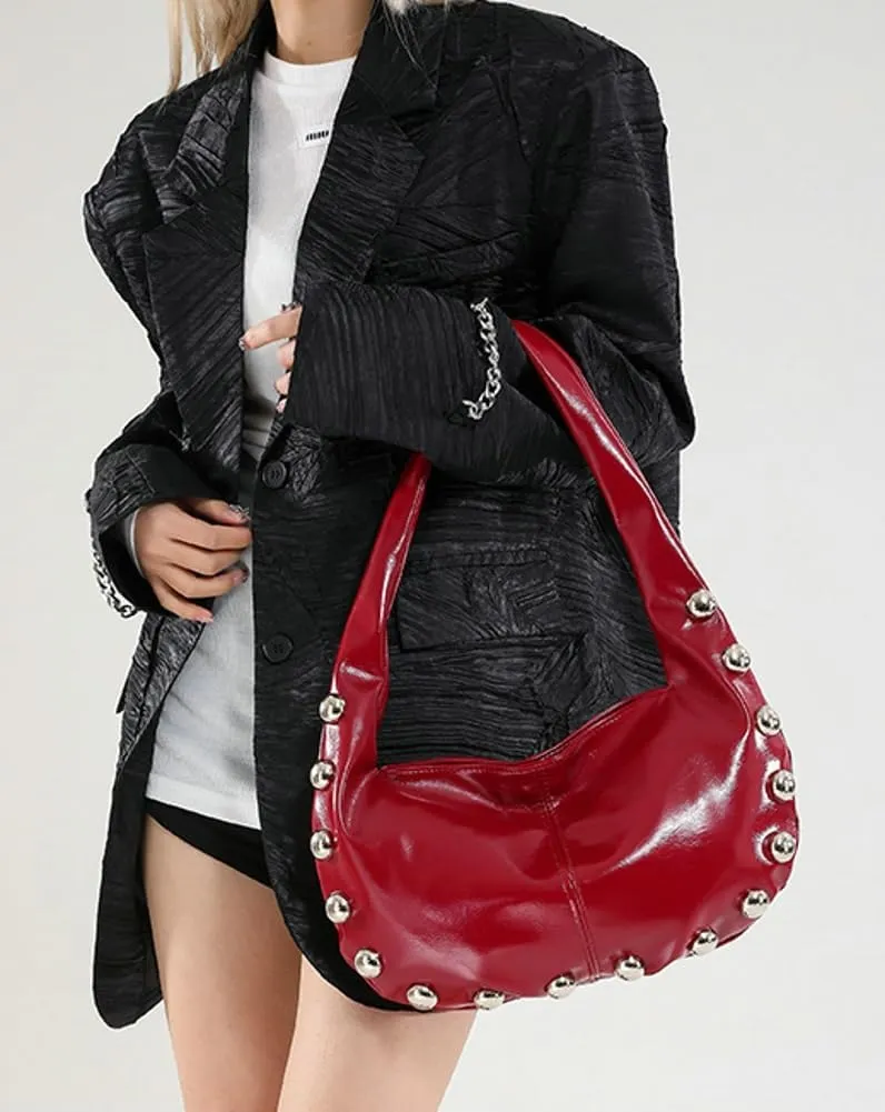 Trendy Studded Shoulder Bag For Women Vegan Leather Underarm Purse Y2K Womens Crescent Handbag Designer Punk Purse 2025