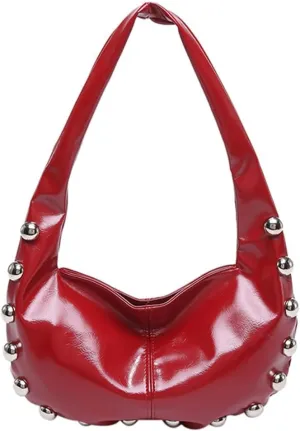 Trendy Studded Shoulder Bag For Women Vegan Leather Underarm Purse Y2K Womens Crescent Handbag Designer Punk Purse 2025