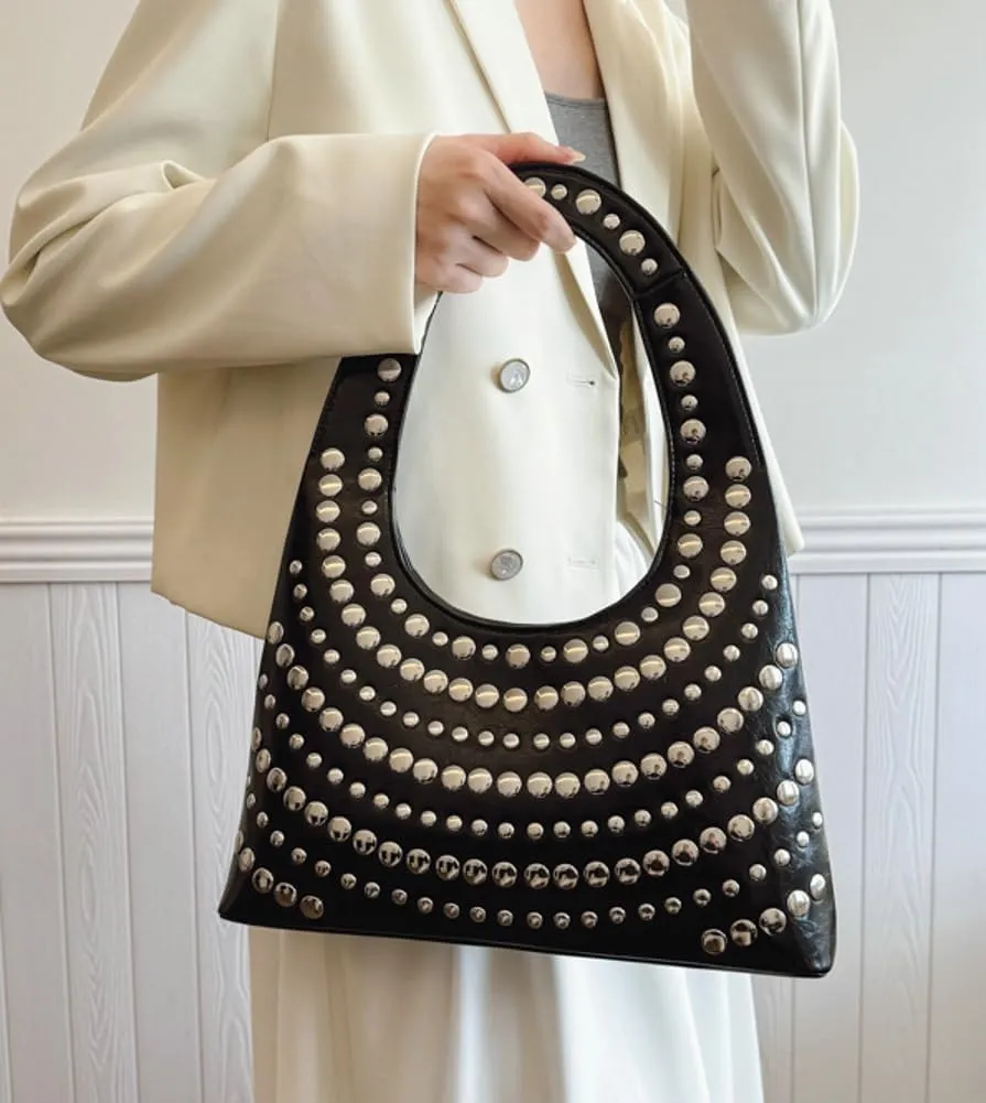 Trendy Studded Shoulder Bag For Women Vegan Leather Underarm Purse Y2K Womens Tote Bag For Work Punk Purse Travel 2025