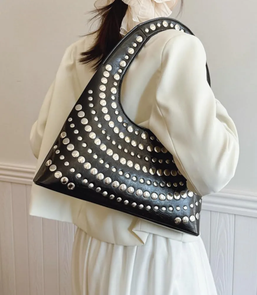 Trendy Studded Shoulder Bag For Women Vegan Leather Underarm Purse Y2K Womens Tote Bag For Work Punk Purse Travel 2025