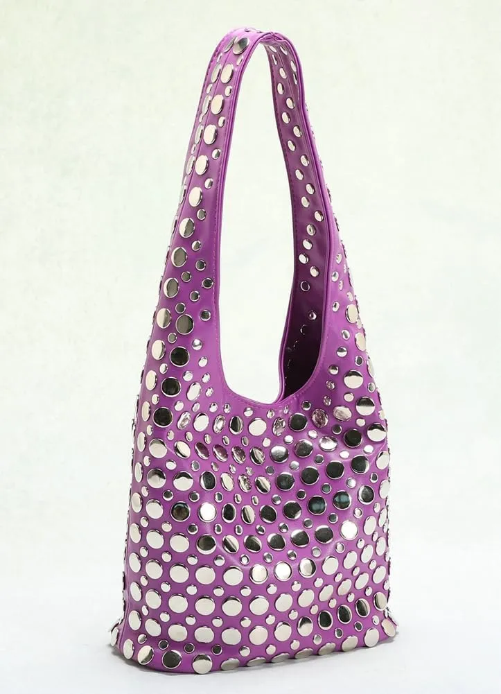 Trendy Studded Shoulder Bag Vegan Leather Tote Bag For Women Y2K Hobo Handbag Womens Bucket Bag Casual Punk Purse Streetwear