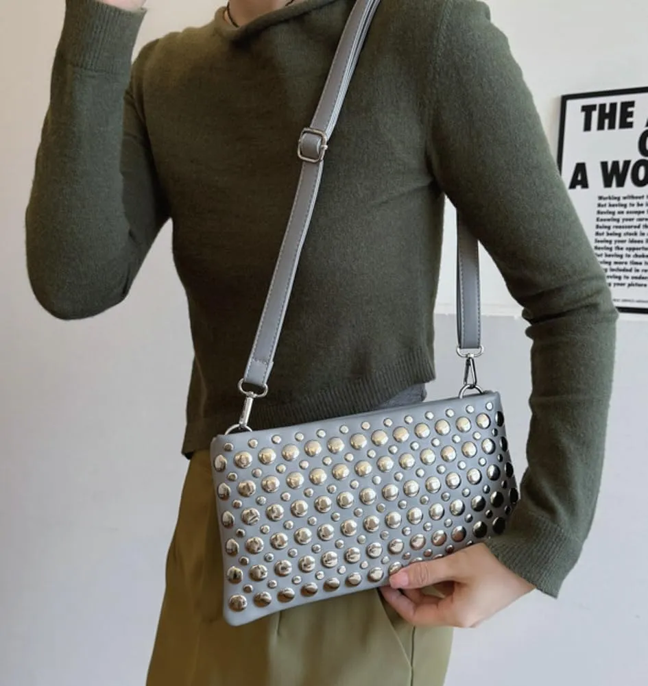 Trendy Studded Square Bag For Women Vegan Leather Evening Purse Y2K Womens Crossbody Bag For Work Punk Purse with Zipper 2025