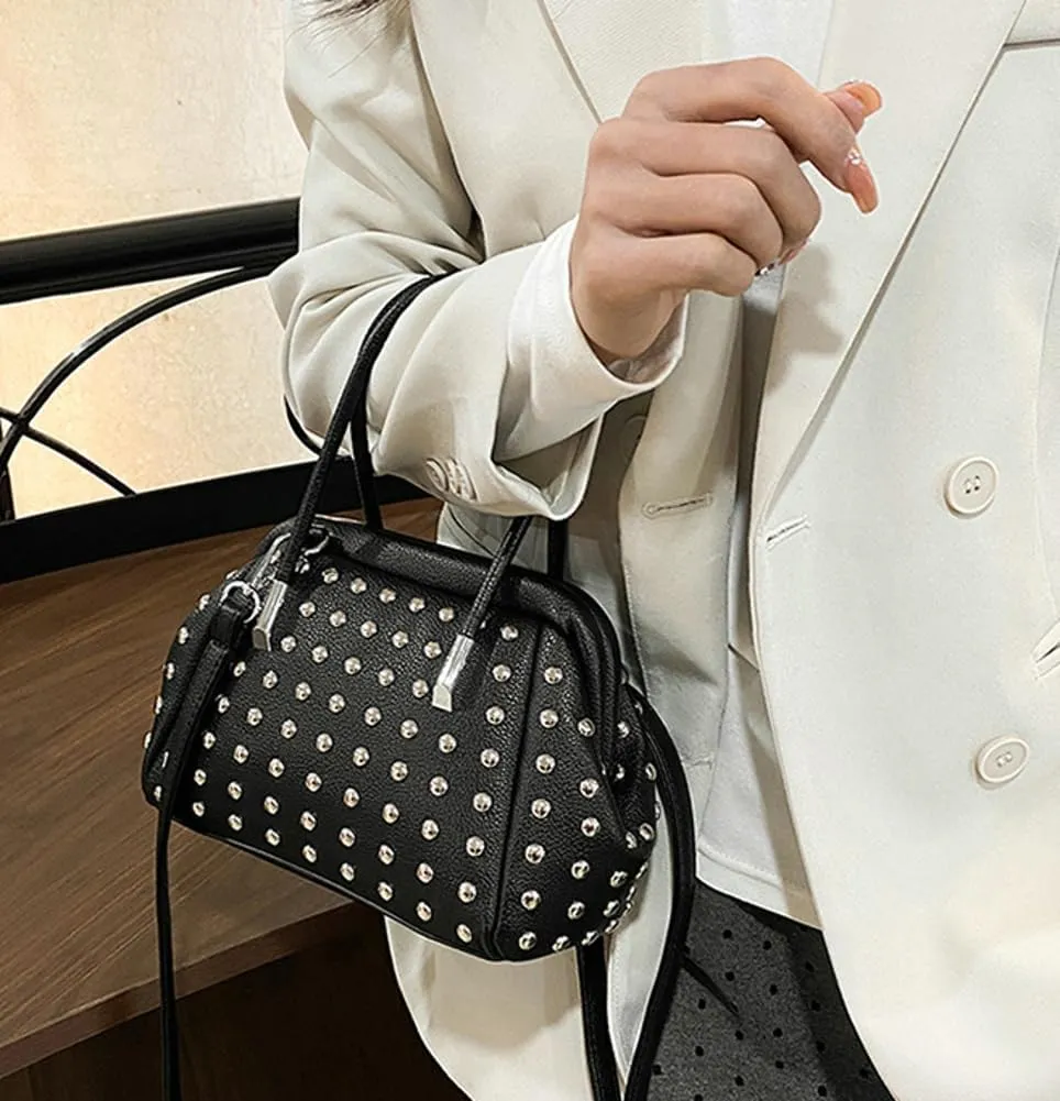 Trendy Studded Top-handle Bag For Women Vegan Leather Evening Purse Y2K Womens Crossbody Bag Punk Dumpling Purse 2025