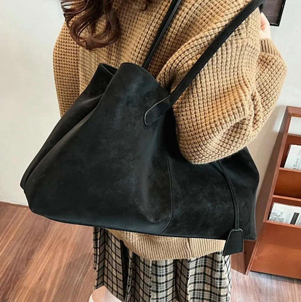 Trendy Suede Shoulder Bag for Women Casual Purse Large Tote Bag Handbag Top Handle Satchel Commuter Underarm Bags