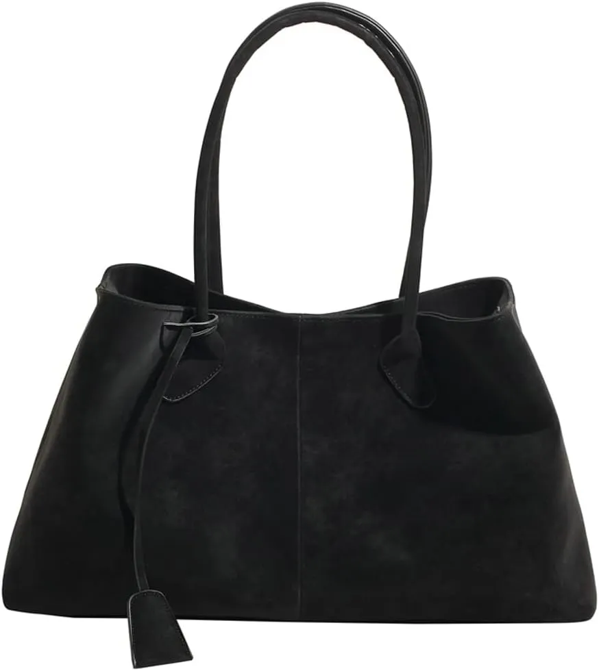 Trendy Suede Shoulder Bag for Women Casual Purse Large Tote Bag Handbag Top Handle Satchel Commuter Underarm Bags