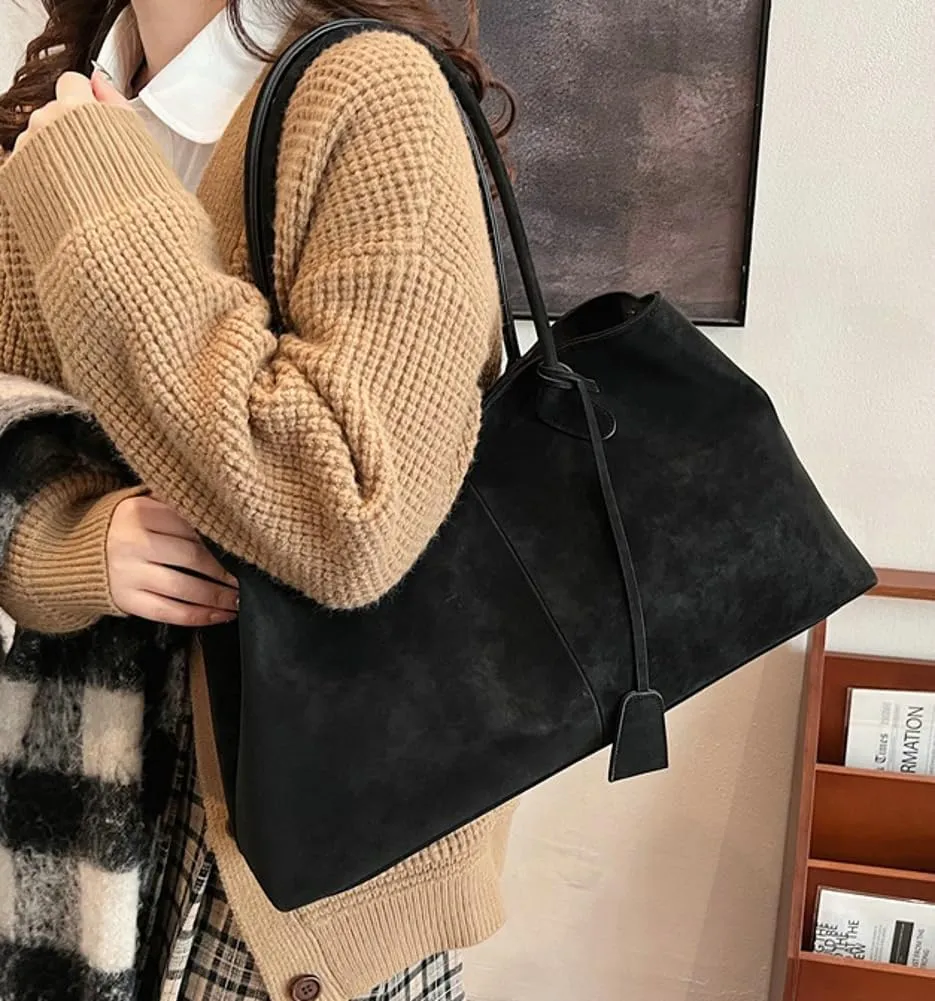 Trendy Suede Shoulder Bag for Women Casual Purse Large Tote Bag Handbag Top Handle Satchel Commuter Underarm Bags