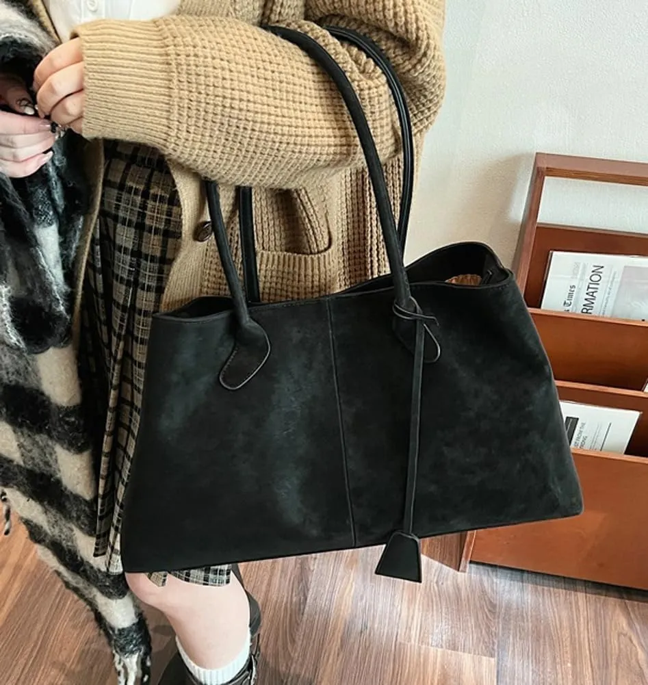 Trendy Suede Shoulder Bag for Women Casual Purse Large Tote Bag Handbag Top Handle Satchel Commuter Underarm Bags