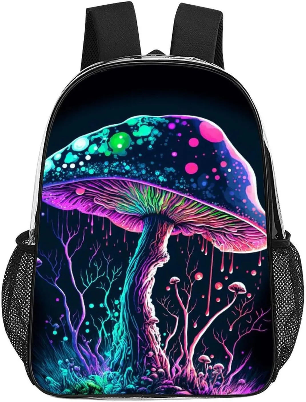 Trippy Mushroom Art Daypack Lightweight Multipurpose Anti-Theft Shoulder Bag Large Capacity Laptop Book Bag Rucksack Transparent Bag