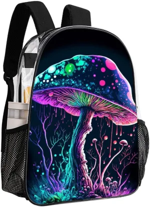 Trippy Mushroom Art Daypack Lightweight Multipurpose Anti-Theft Shoulder Bag Large Capacity Laptop Book Bag Rucksack Transparent Bag