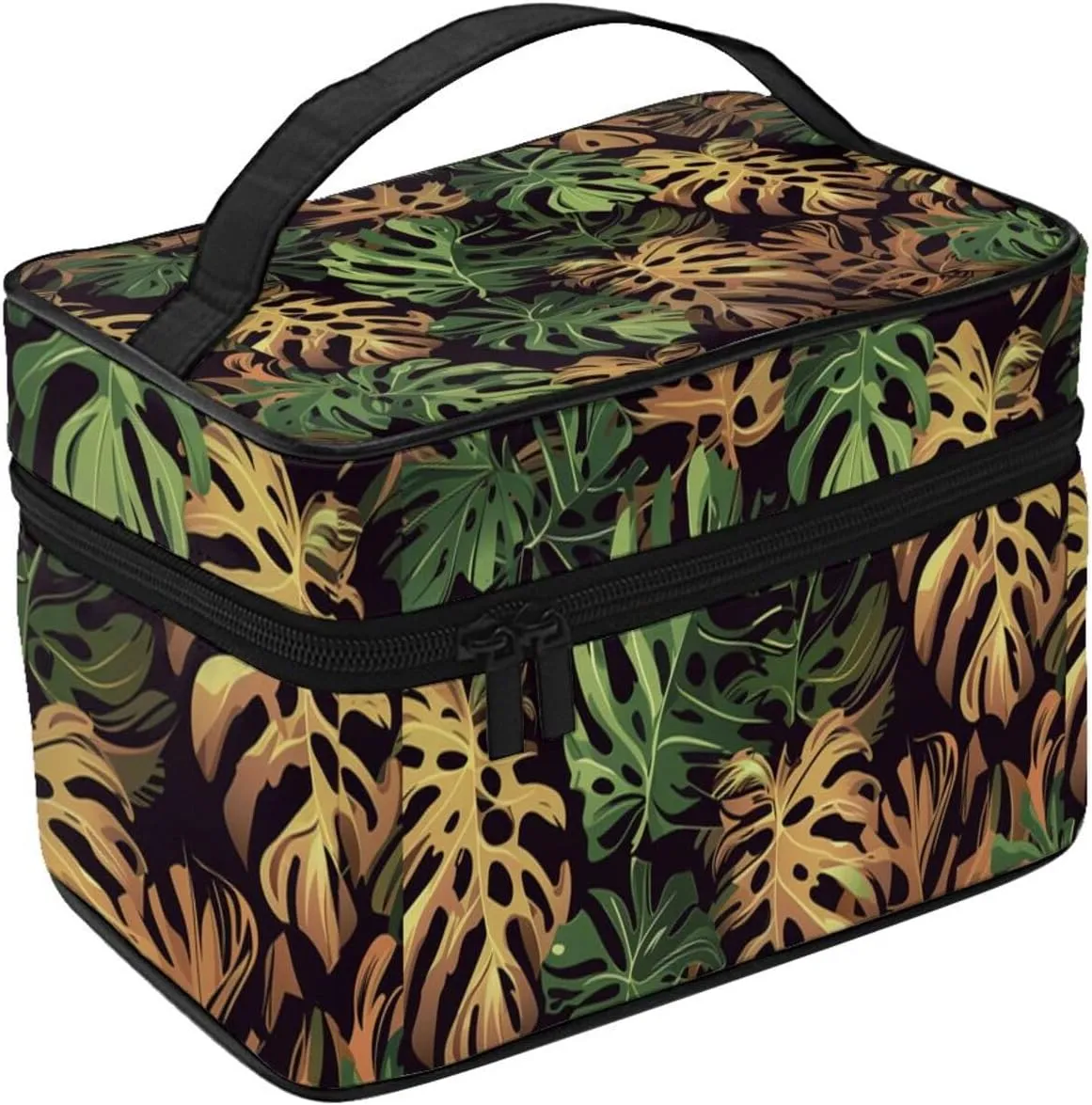 Tropical Palm Leaf Makeup Bag for Women Travel Cosmetic Bag Large Makeup Case Portable Toiletry Skincare Organizer Bag
